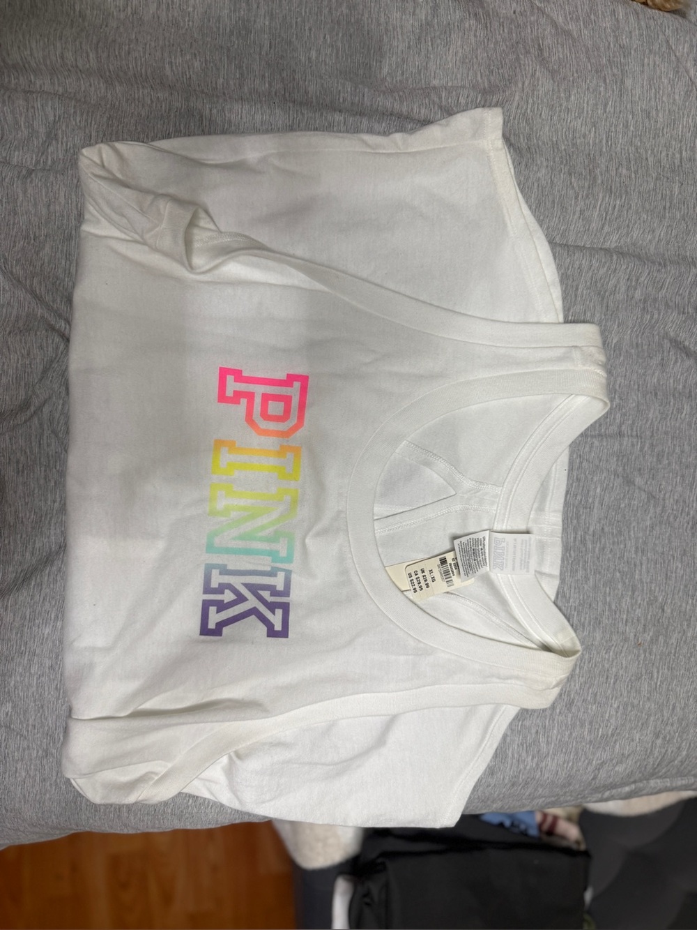 PINK Victoria's Secret White Tank with Rainbow Logo